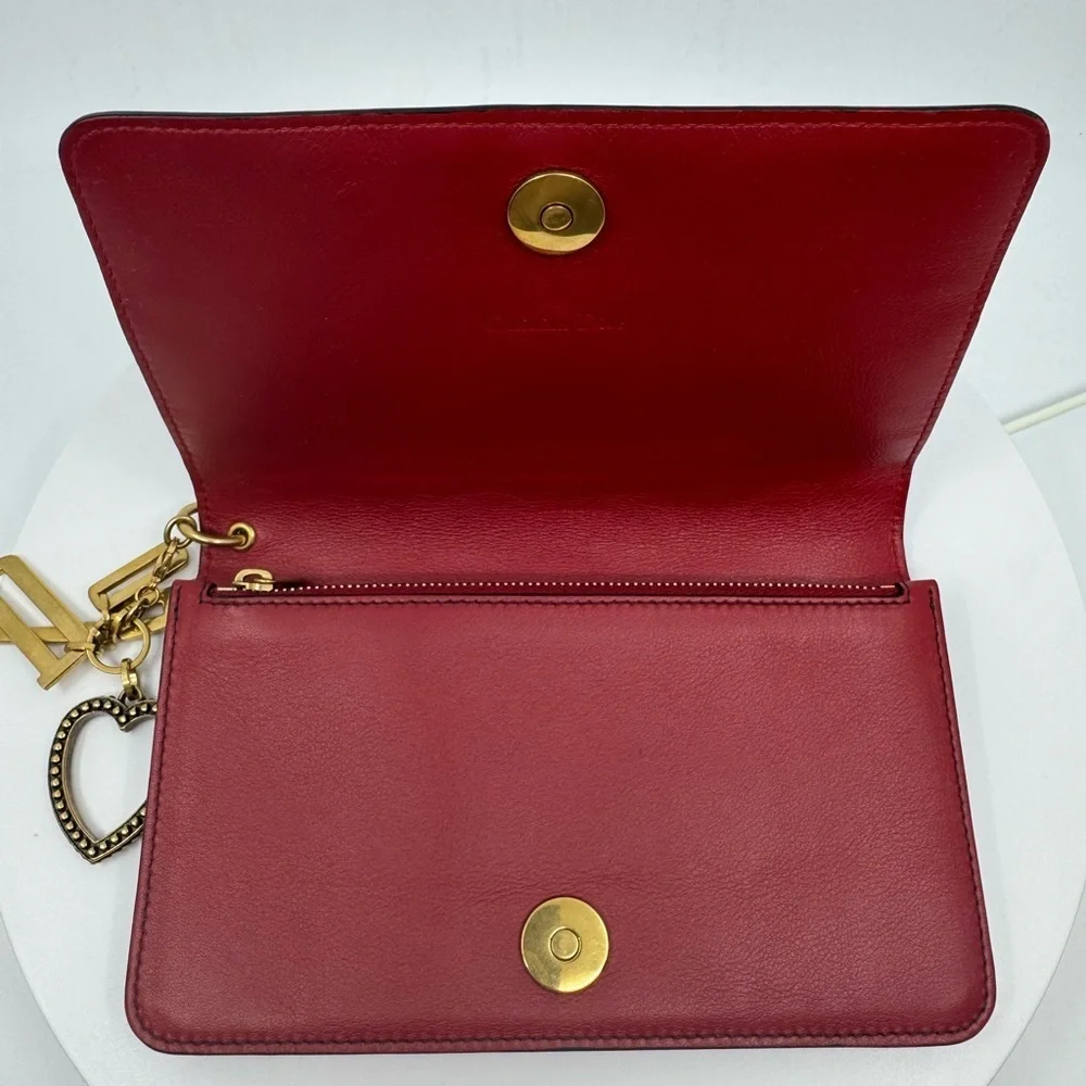 RARE Dior Lady Dior Red Calfskin Cannage Studded Biker Clutch EUC